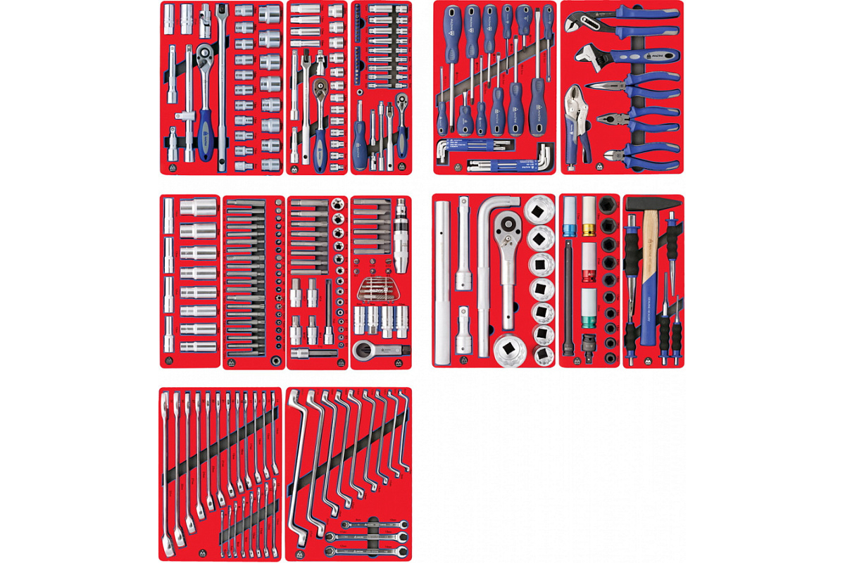Набор инструментов "ПРОФИ" для тележки, 14 ложементов, 299 предметов МАСТАК 5-00299