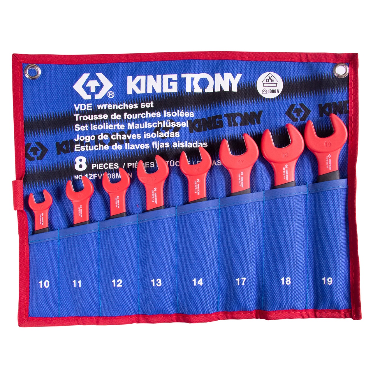 Набор рожковых диэлектрических ключей, 10-19 мм, 8 шт, KING TONY 12FVE08MRN