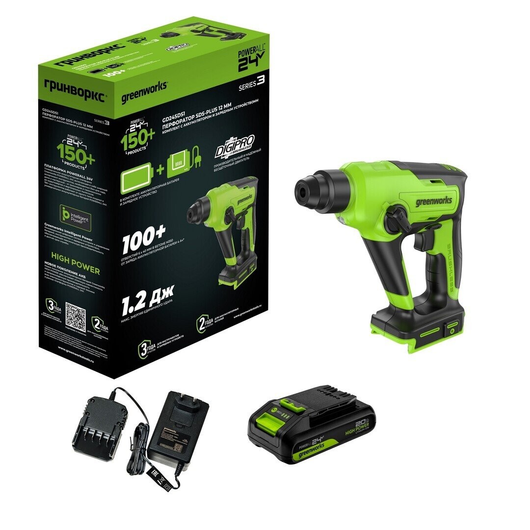   Greenworks GD24SDS1, 24V, 1,2 , 12,, Greenworks 3803107CUA