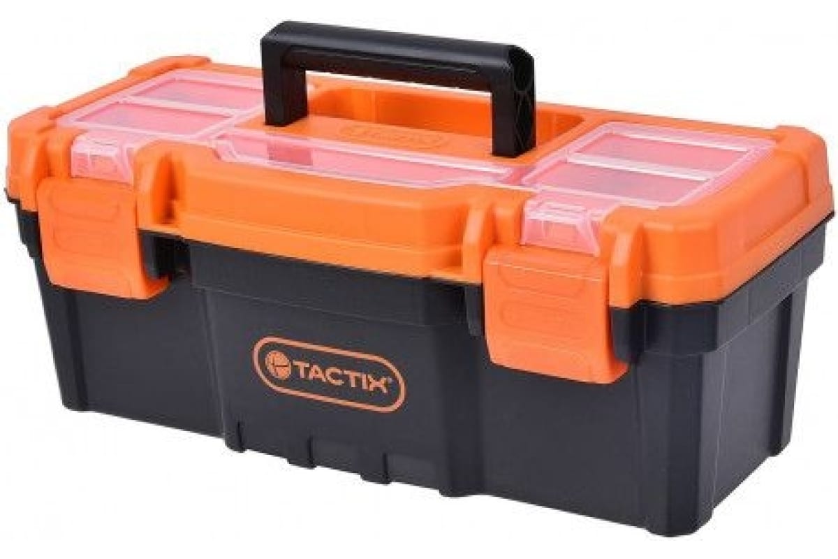 Ящик для инструмента 13" с оранжевой крышкой и пластиковыми замками (33,0 х 15,4 х 13,2 см), TACTIX 320103
