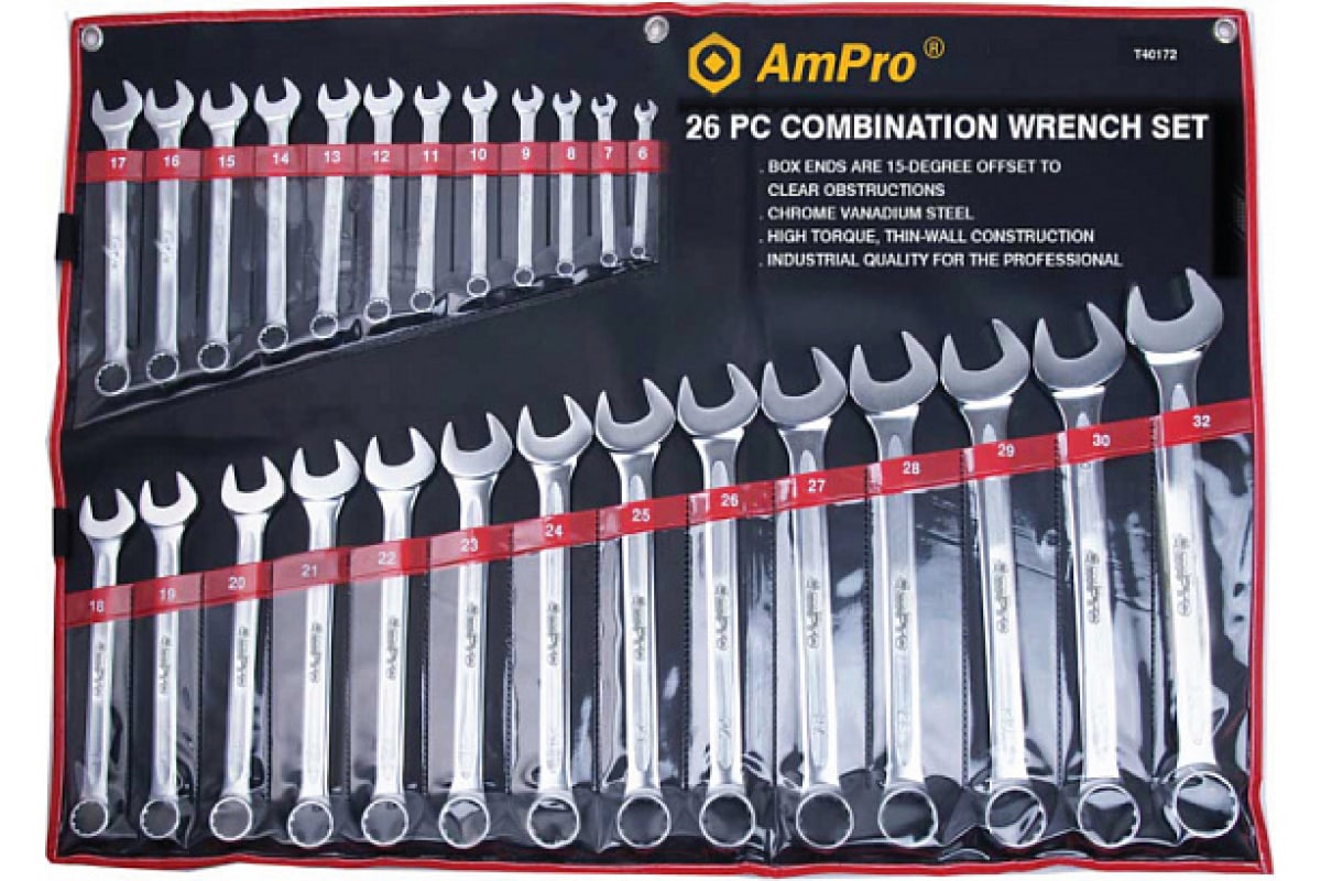 Набор ключей комбинированных, 26 предметов AmPro T40172