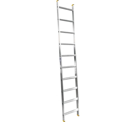 Алюминиевая односекционная  приставная лестница, широкая ступень. 1*10 Алюмет НК1 5110