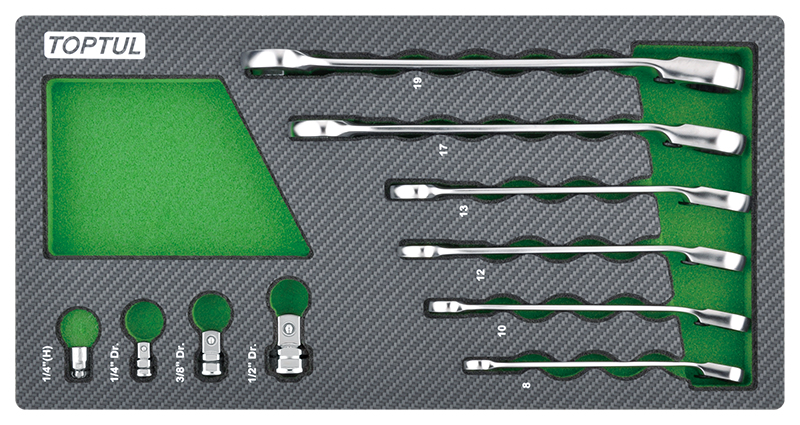 Набор комбинированных трещоточных ключей 8-19 мм, 10 предметов TOPTUL GEA1001