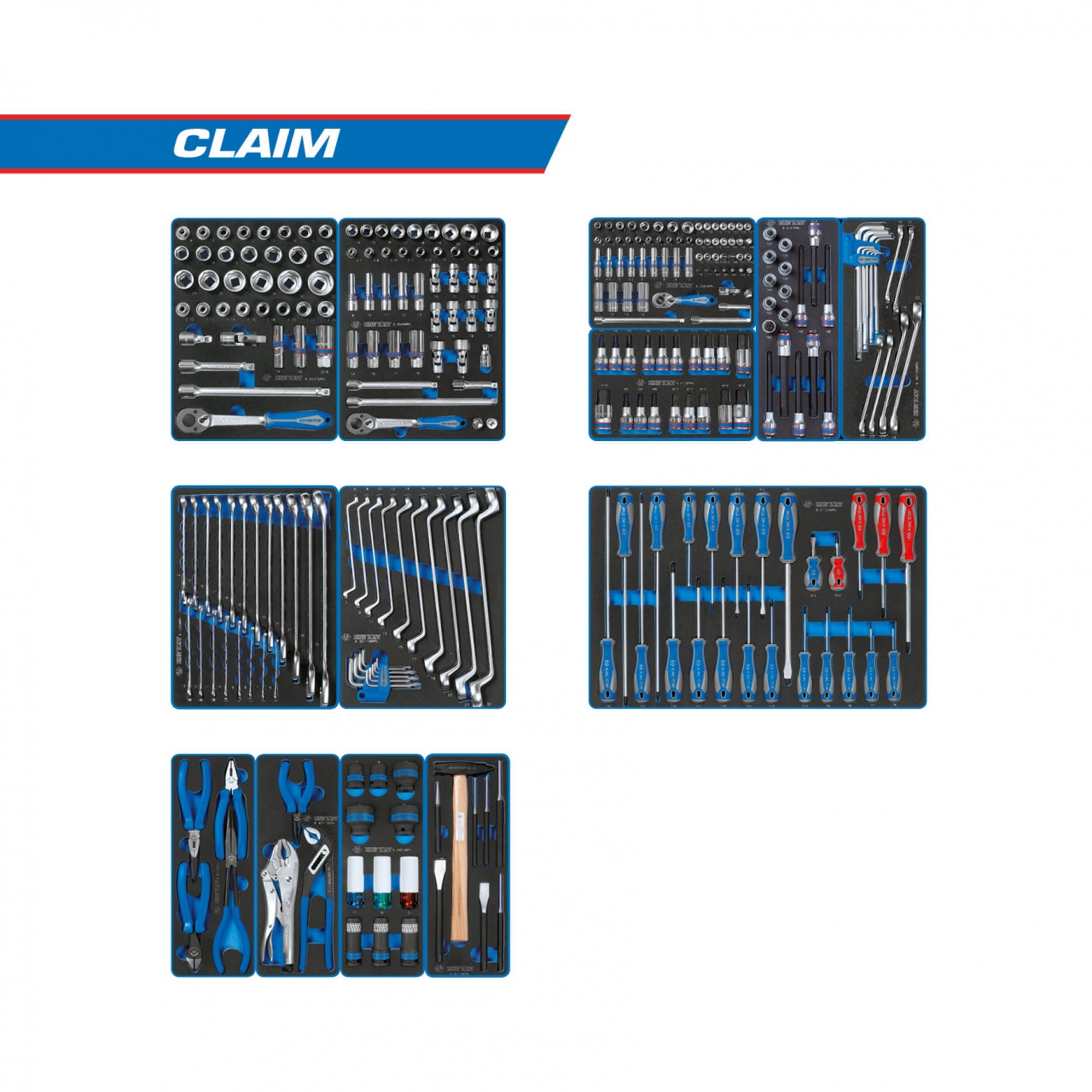 Набор инструментов CLAIM для тележки, 13 ложементов, 286 шт, KING TONY 934-286MRVD