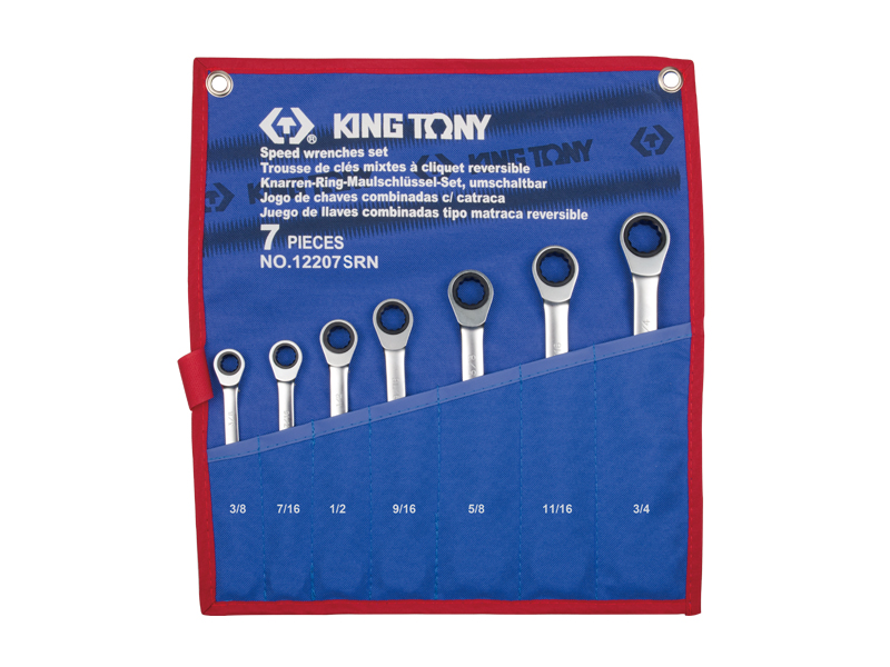 Набор комбинированных трещоточных ключей, 3/8-3/4, 7 шт, KING TONY 12207SRN