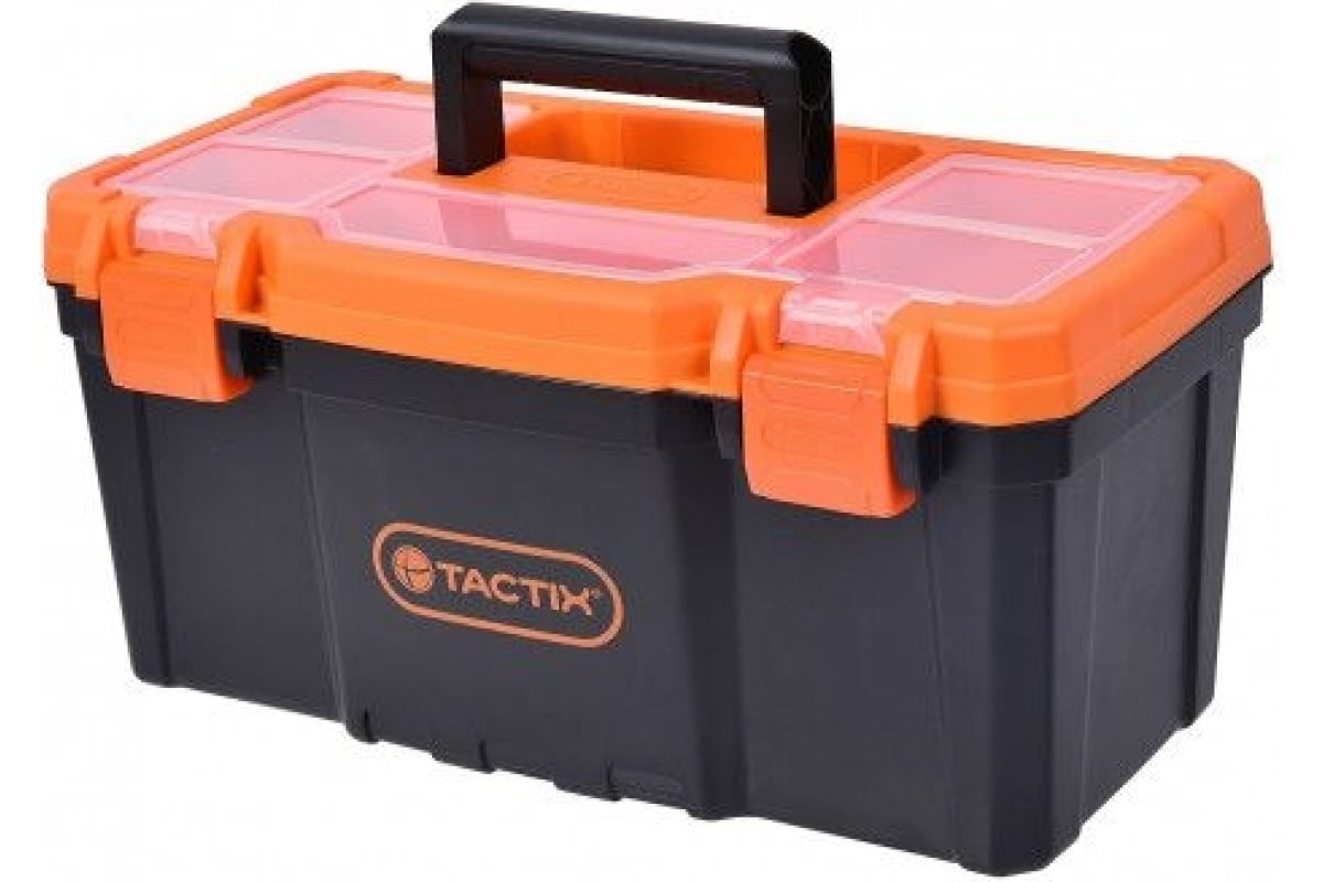 Ящик для инструмента 16" с оранжевой крышкой и пластиковыми замками (40,8 х 20,8 х 19,6 см), TACTIX 320101