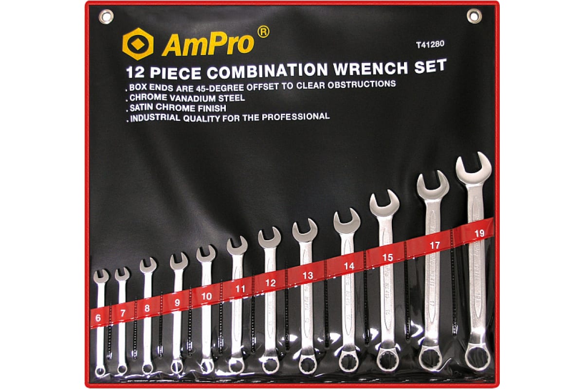 Набор ключей комбинированных c изогнутой головкой, 12 предметов AmPro T41280