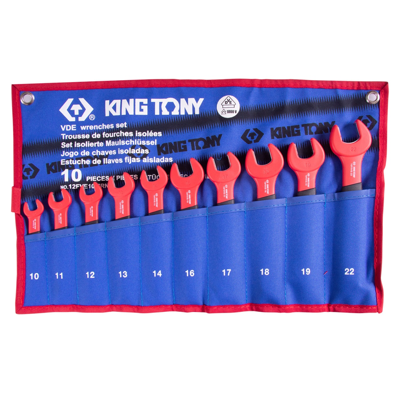 Набор рожковых диэлектрических ключей, 10-22 мм, 10 шт, KING TONY 12FVE10MRN