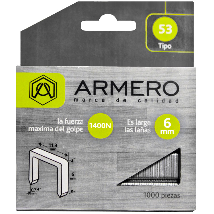 Скоба для степлера тип 53 6 мм 1000 шт. ARMERO A312/006