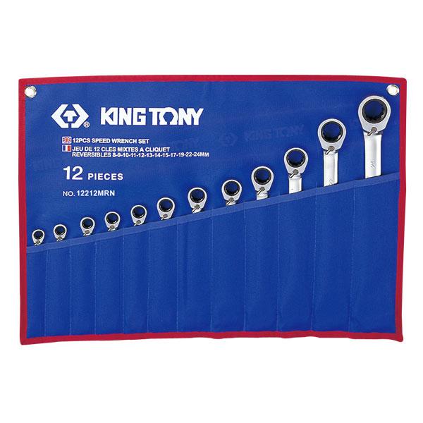 Набор комбинированных трещоточных ключей с флажком, 8-24 мм, чехол из теторона, 12 предметов KING TONY 12212MRN